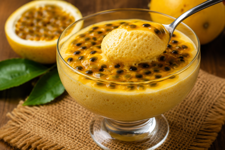 Mousse de maracujá com brilho delicioso