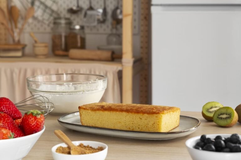 Bolo de fubá simples, fofinho e dourado