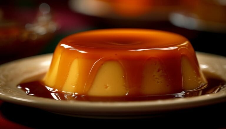 Pudim de leite condensado cremoso com calda de caramelo servido em prato